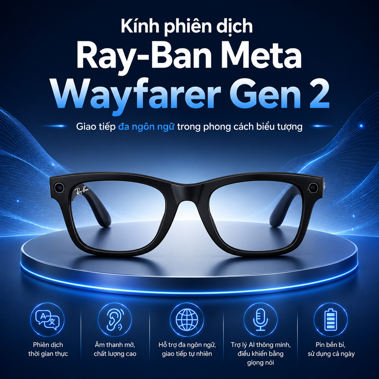 Kính phiên dịch Ray-Ban Meta Wayfarer Gen 2 – Giao tiếp đa ngôn ngữ trong phong cách biểu tượng