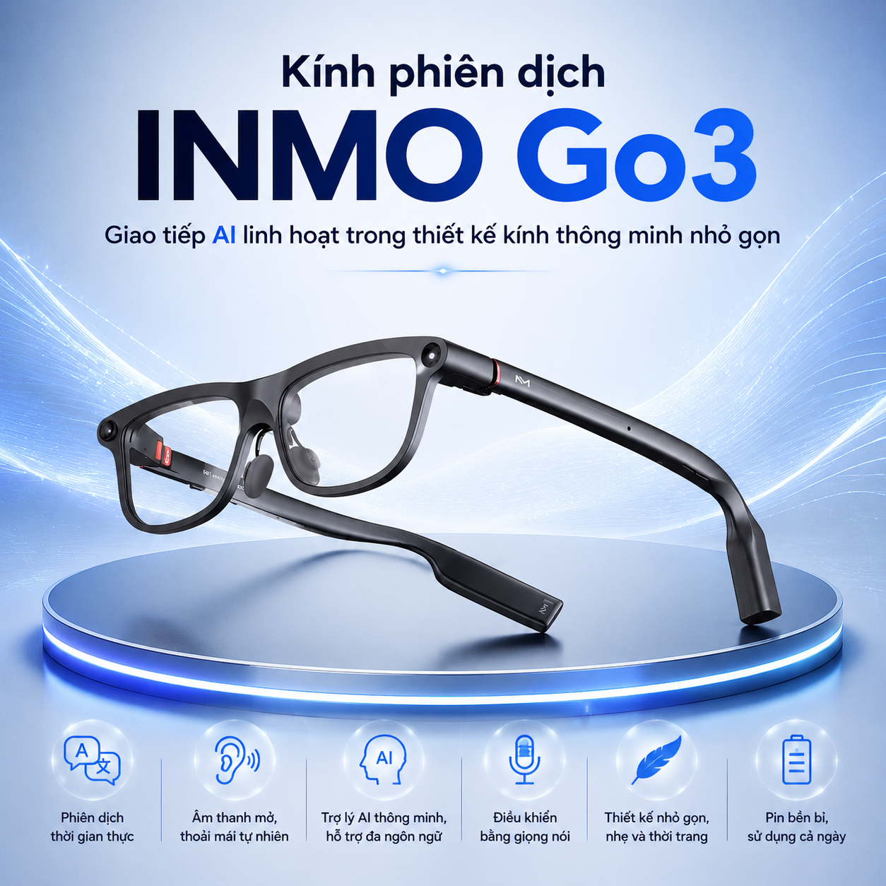 Kính phiên dịch INMO Go3 – Giao tiếp AI linh hoạt trong thiết kế kính thông minh nhỏ gọn